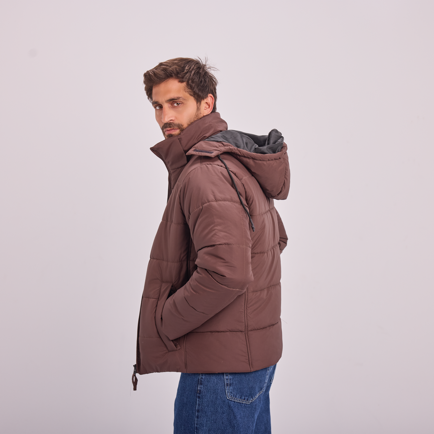 Brown Puffer Hooded Jacket