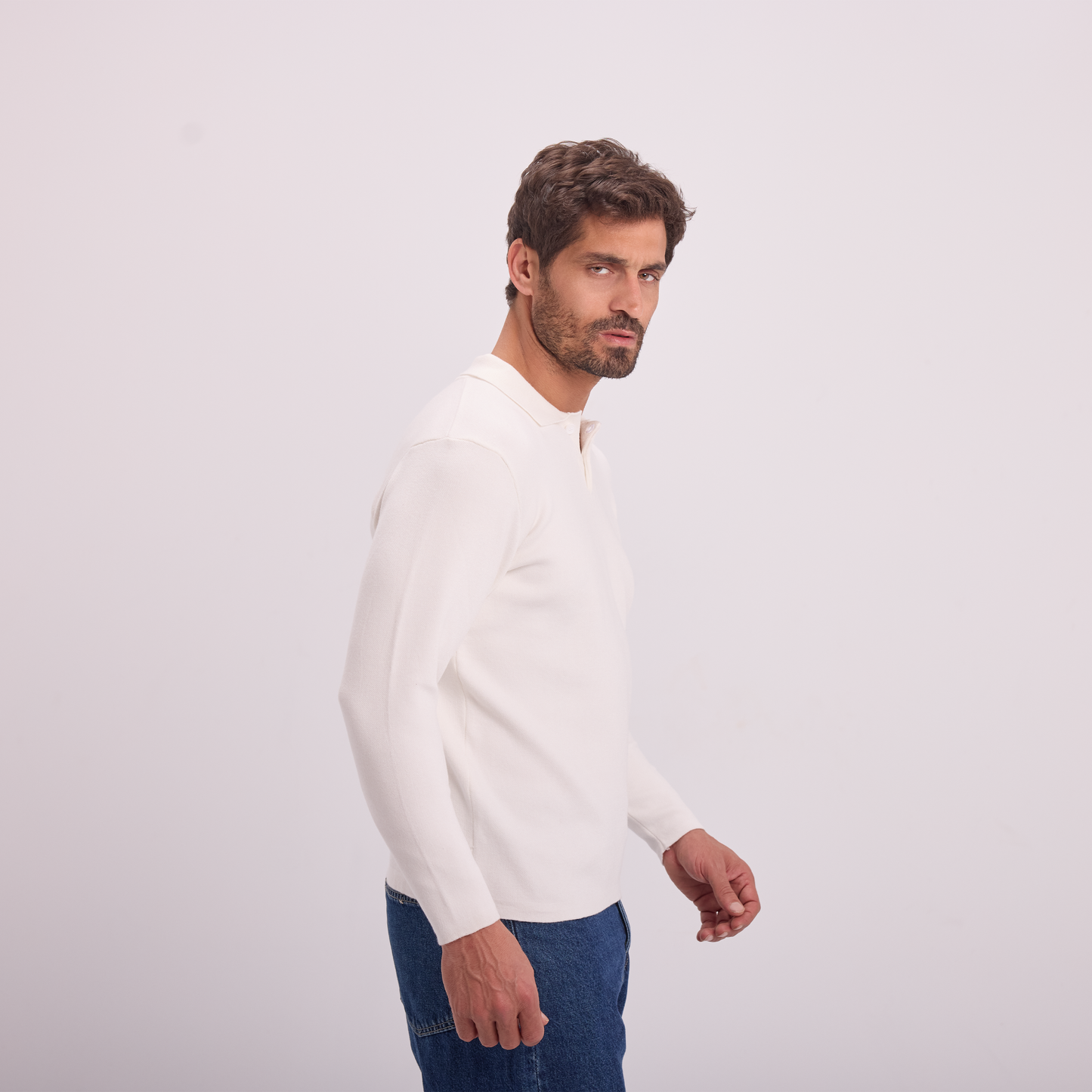 Off-White Knit Long-Sleeve Polo