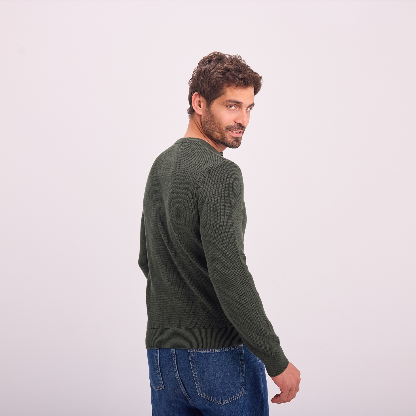 Olive Knit Button-Neck Pullover