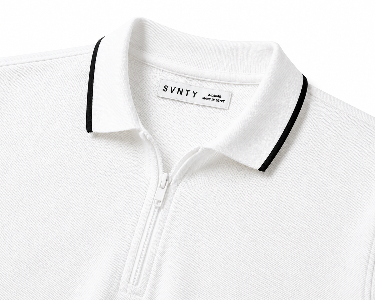 Quarter-Zip Piqué Polo in White, SVNTY, view 4 of 4