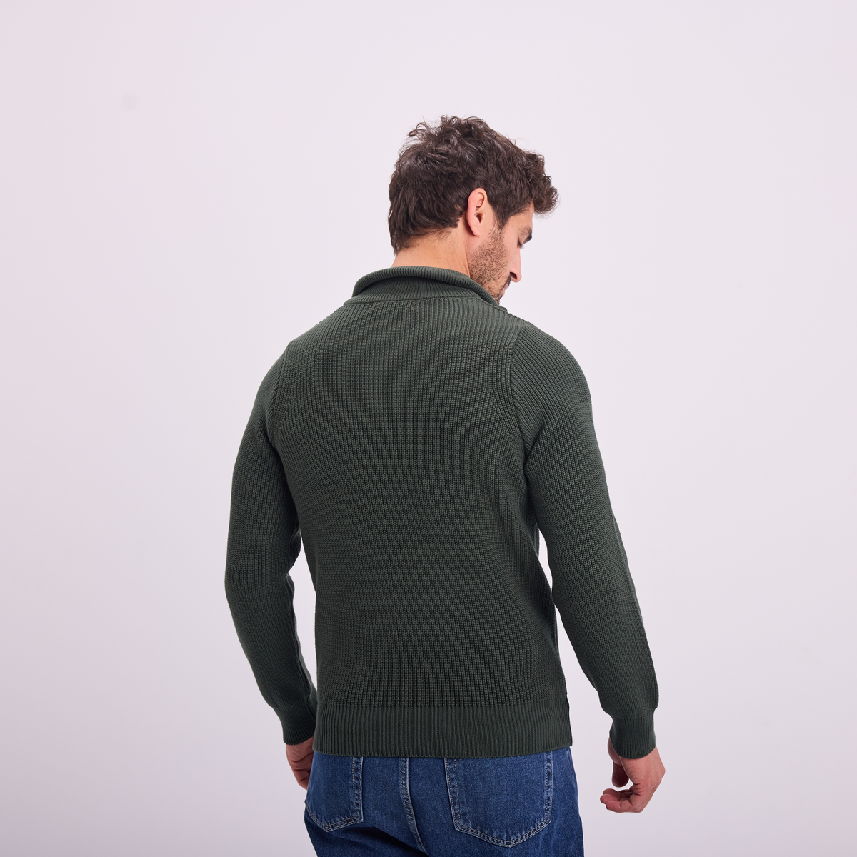 Knit Quarter-Zip Pullover in Olive, SVNTY, view 2 of 6