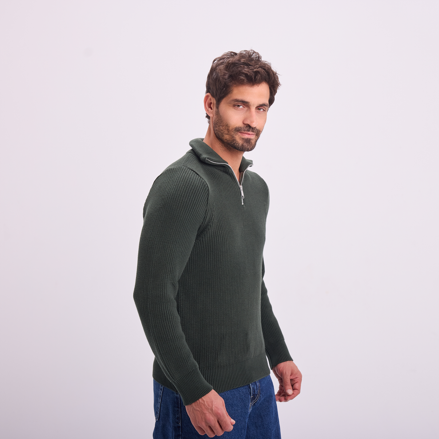Olive Knit Quarter-Zip Pullover