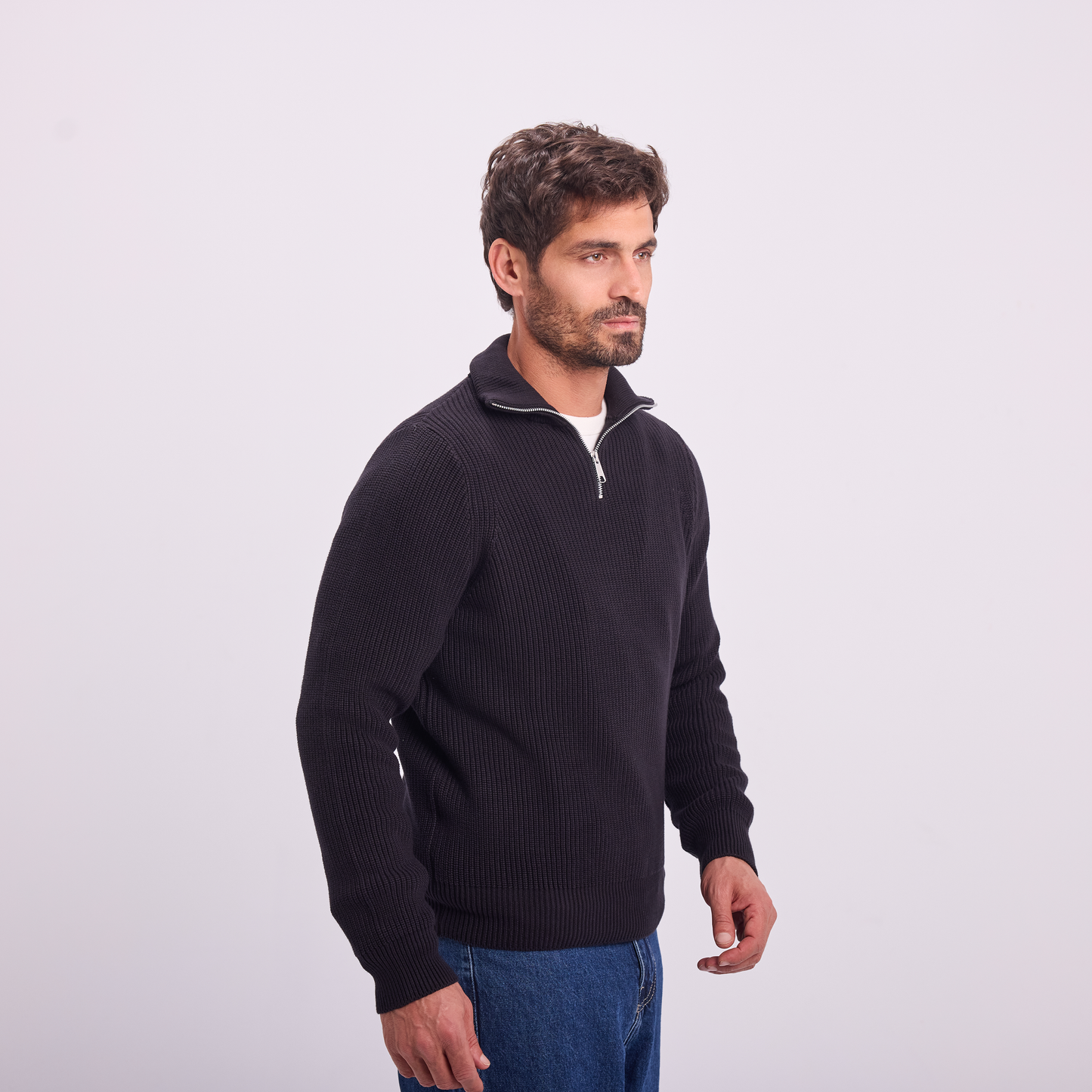 Black Knit Quarter-Zip Pullover