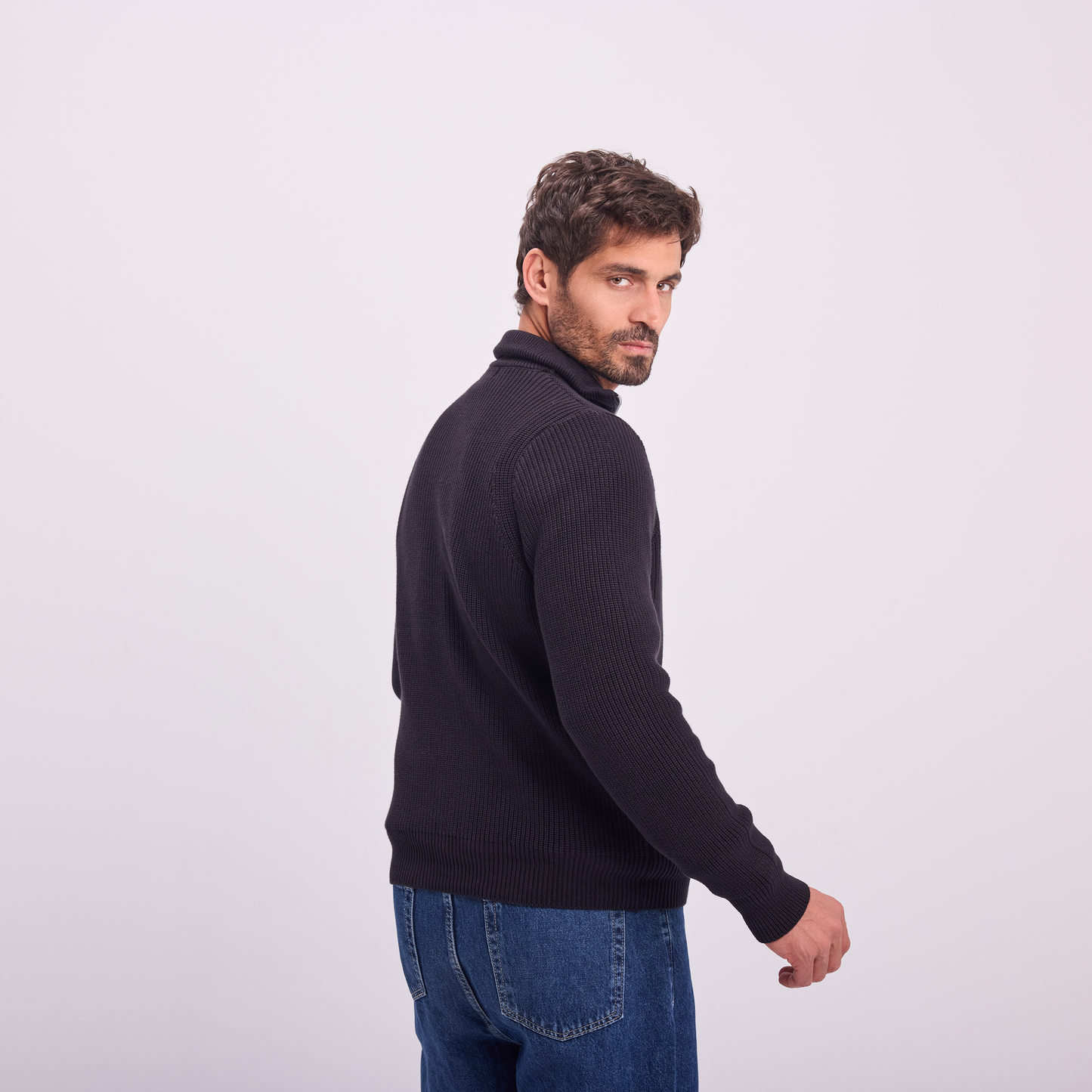Black Knit Quarter-Zip Pullover