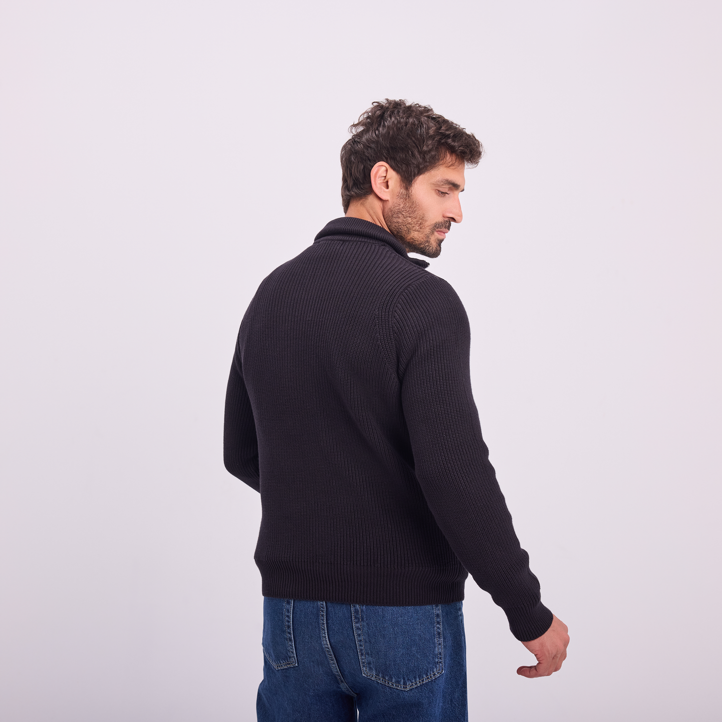 Black Knit Quarter-Zip Pullover
