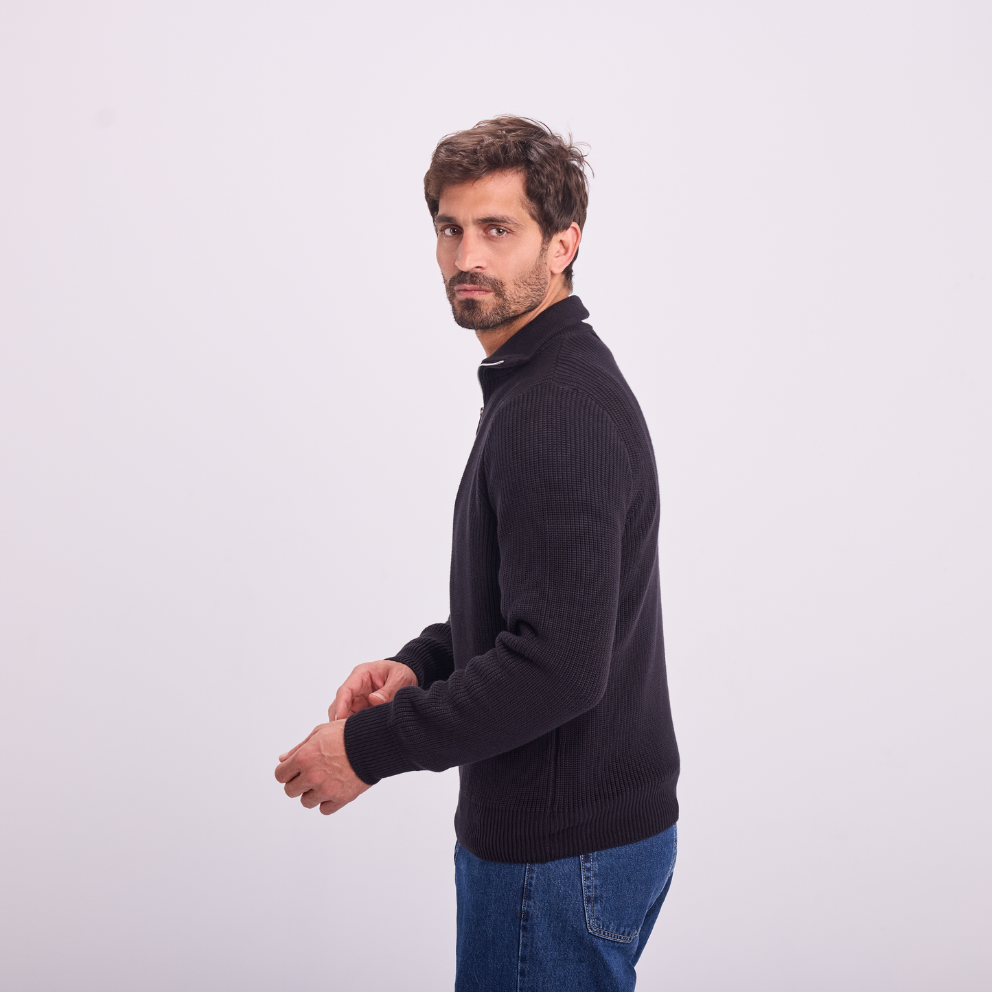 Black Knit Quarter-Zip Pullover