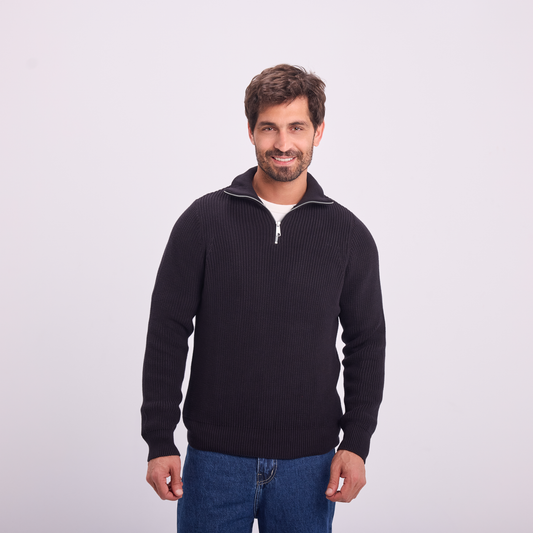 Black Knit Quarter-Zip Pullover