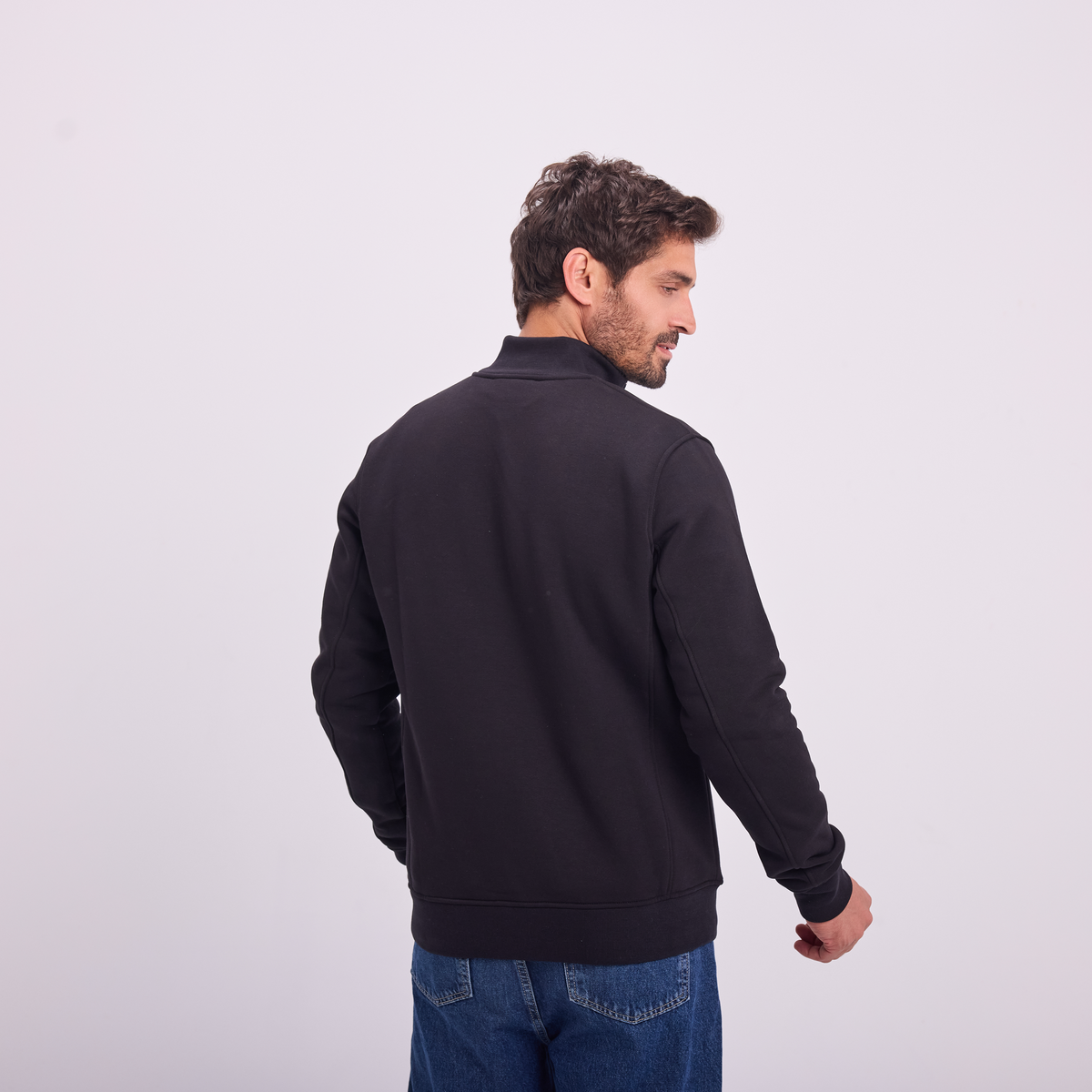 Quarter-Zip High Collar Sweatshirt in Black, SVNTY, view 3 of 6