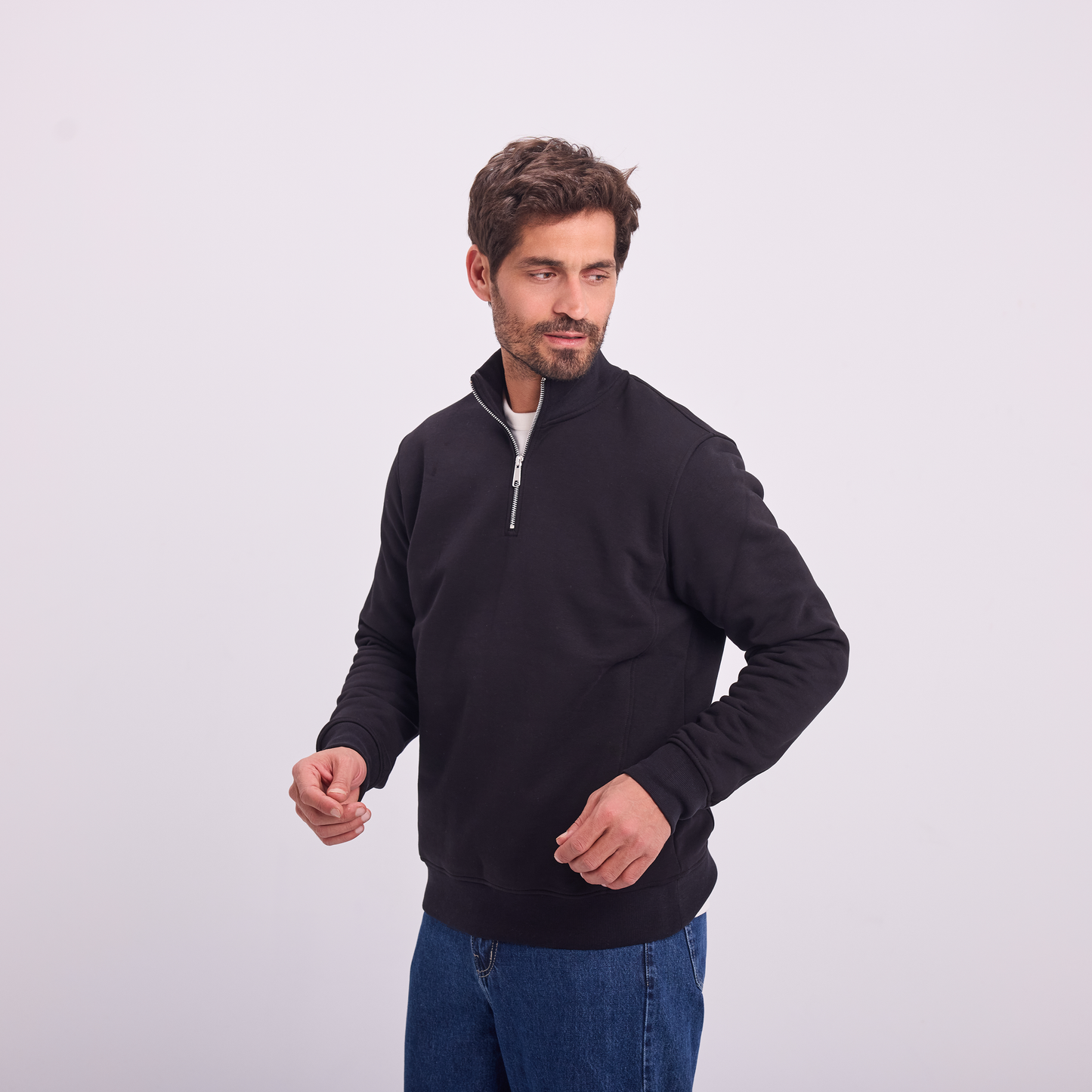 Black quarter-zip high collar sweatshirt