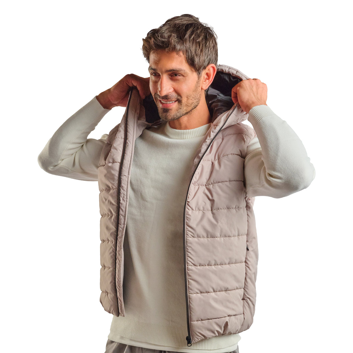 Puffer Hooded Vest in Light Gray, SVNTY, view 4 of 4