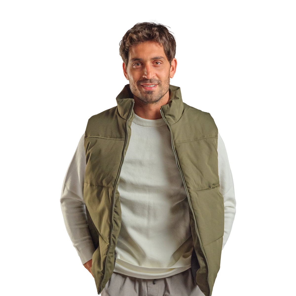 Puffer Vest in Olive, SVNTY, view 1 of 4