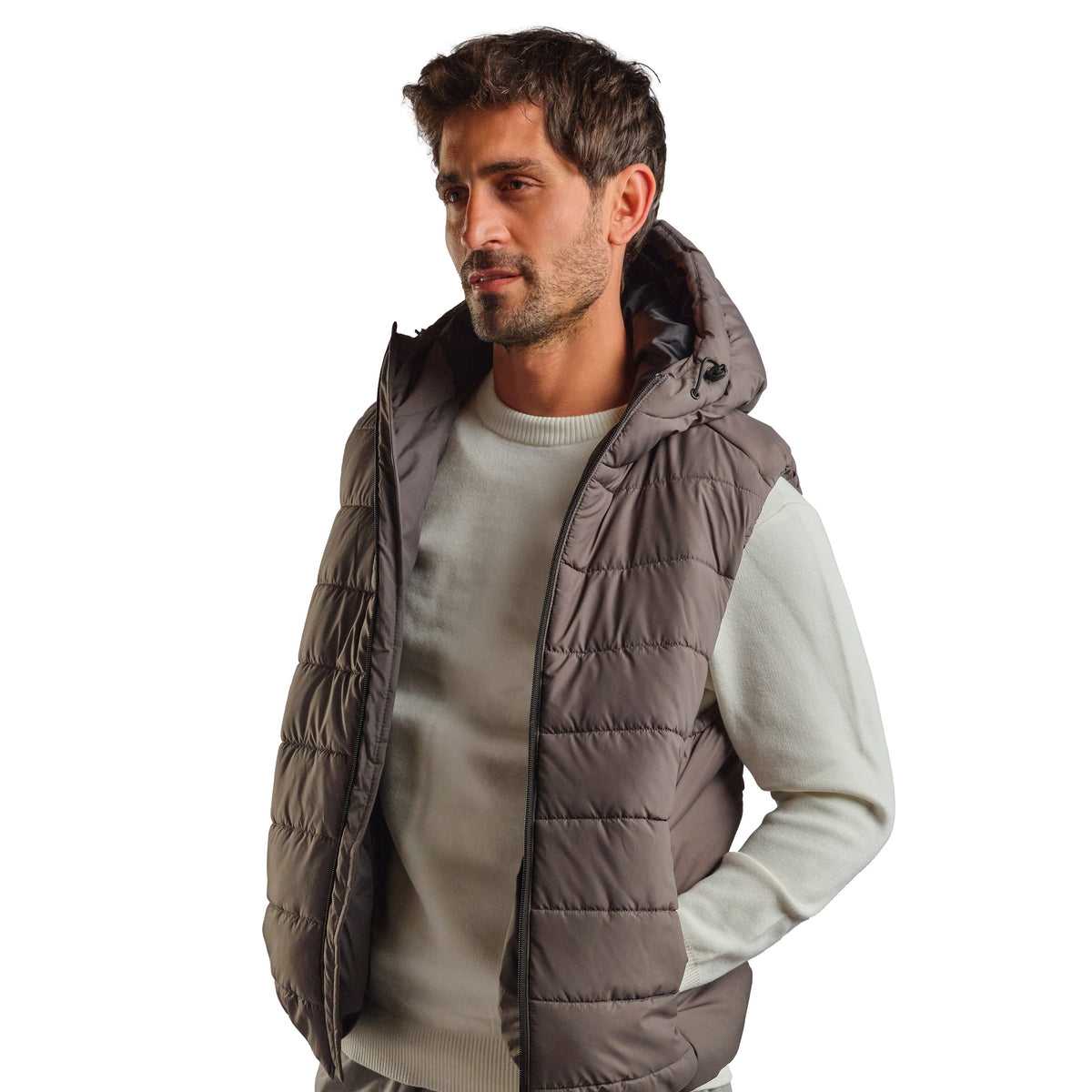 Puffer Hooded Vest in Gray, SVNTY, view 4 of 4