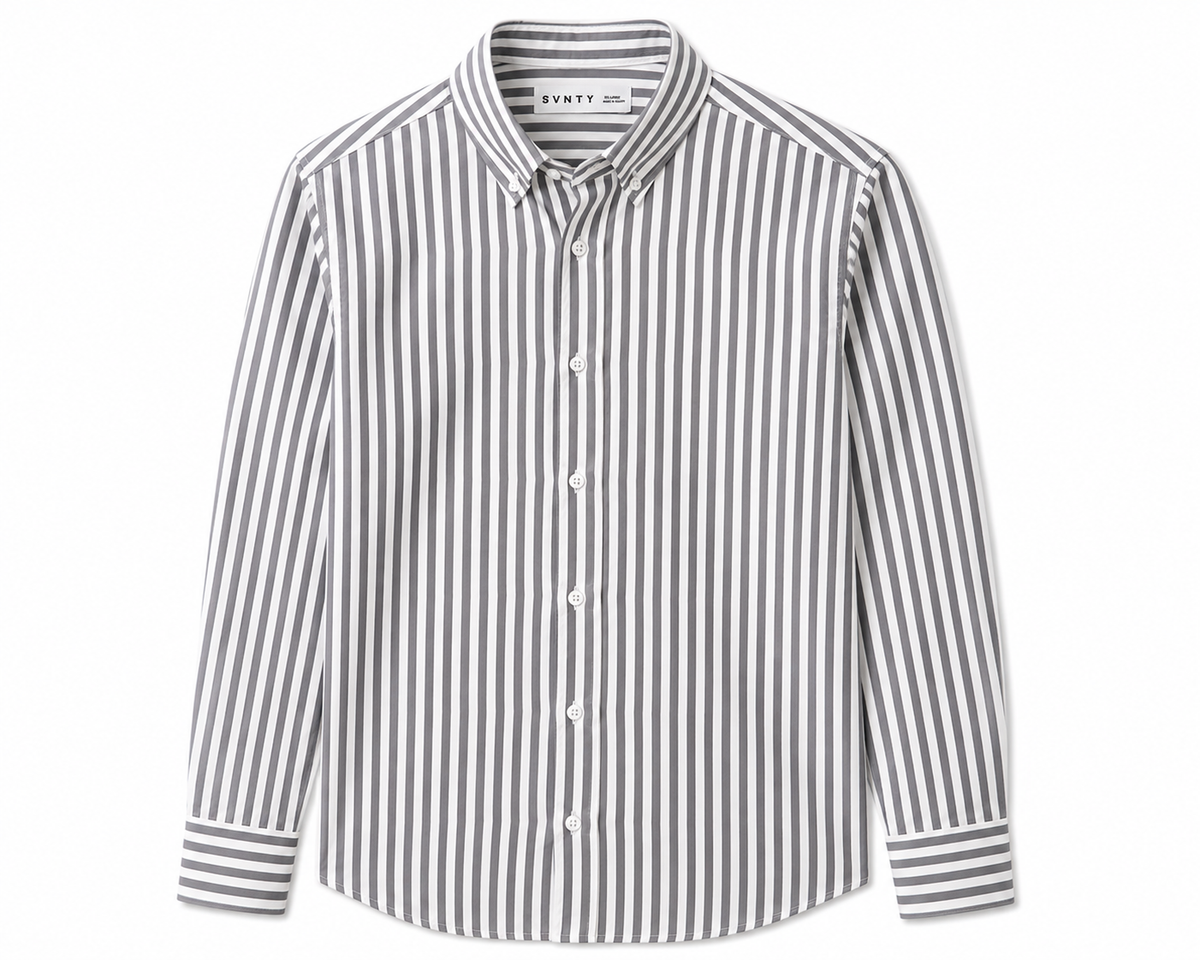 Striped Oxford Shirt in Black stripe, SVNTY, view 1 of 5