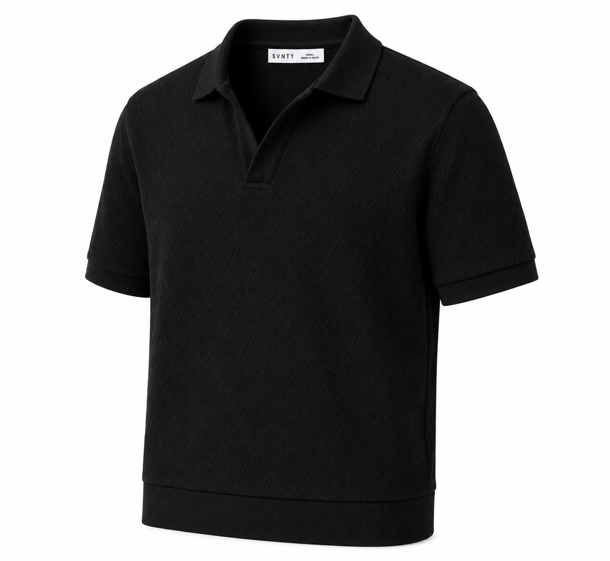 Jacquard Diamond Polo in Black, SVNTY, view 3 of 4