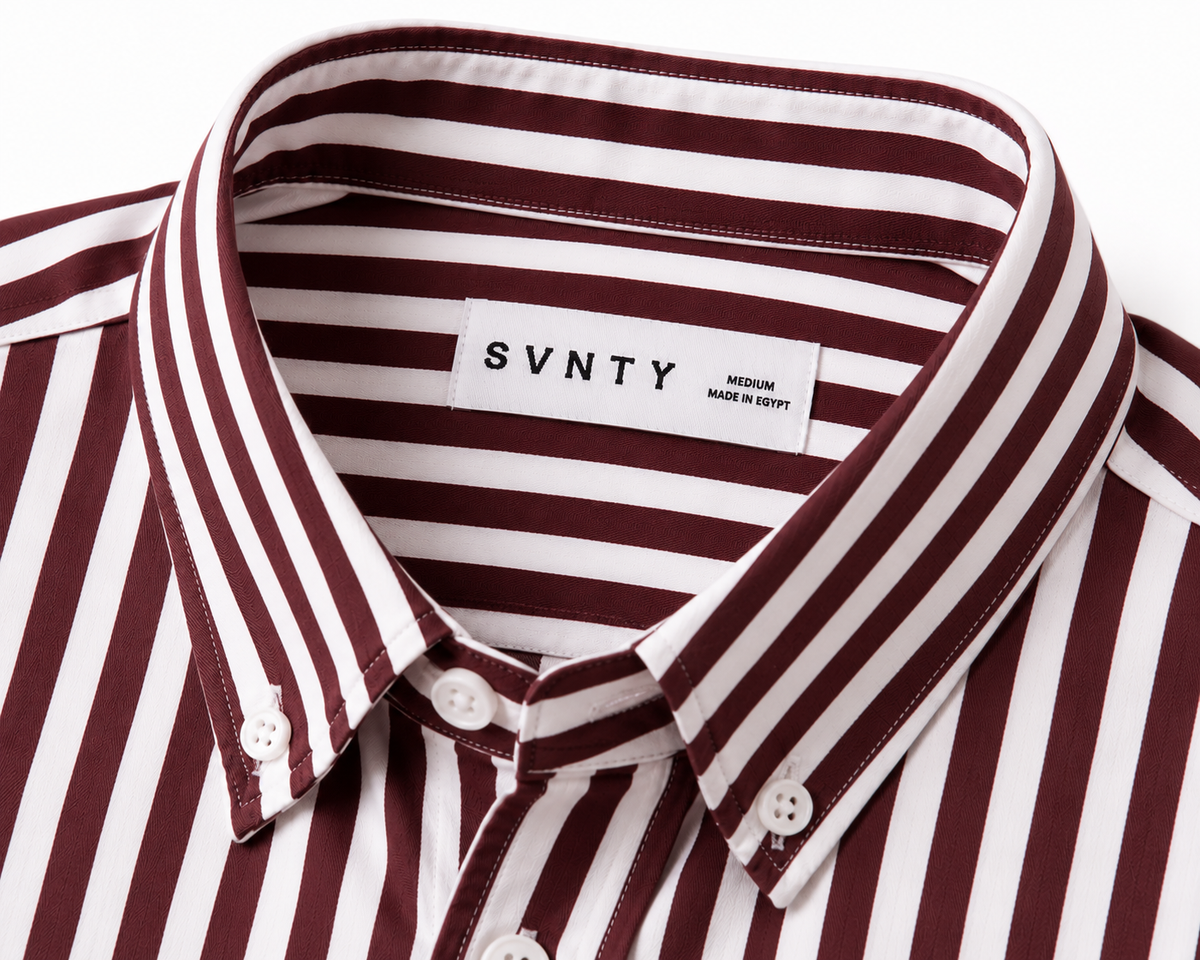Striped Oxford Shirt in Burgundy stripe, SVNTY, view 4 of 5