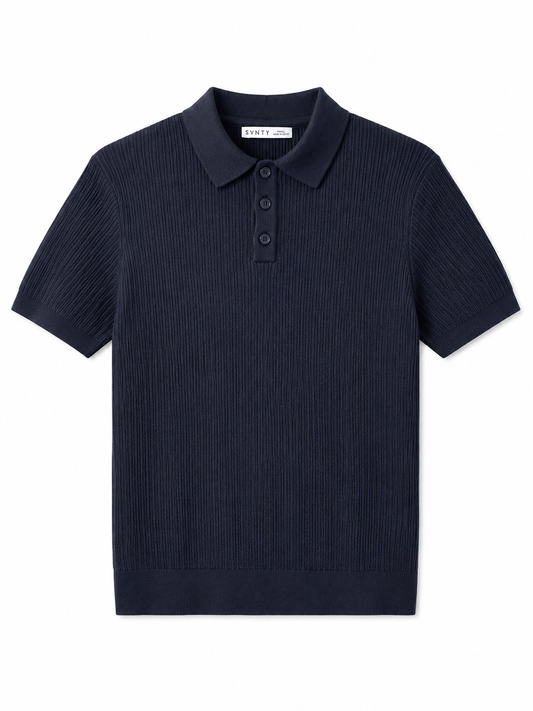 Ribbed Knit Polo Shirt