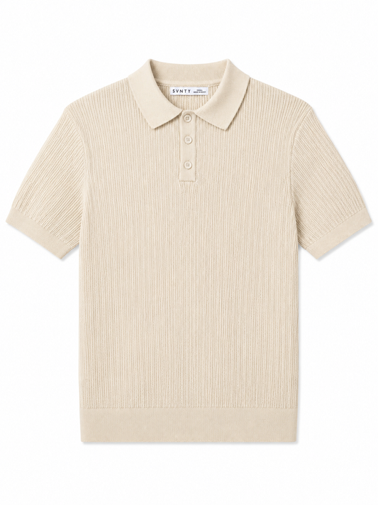 Ribbed Knit Polo Shirt