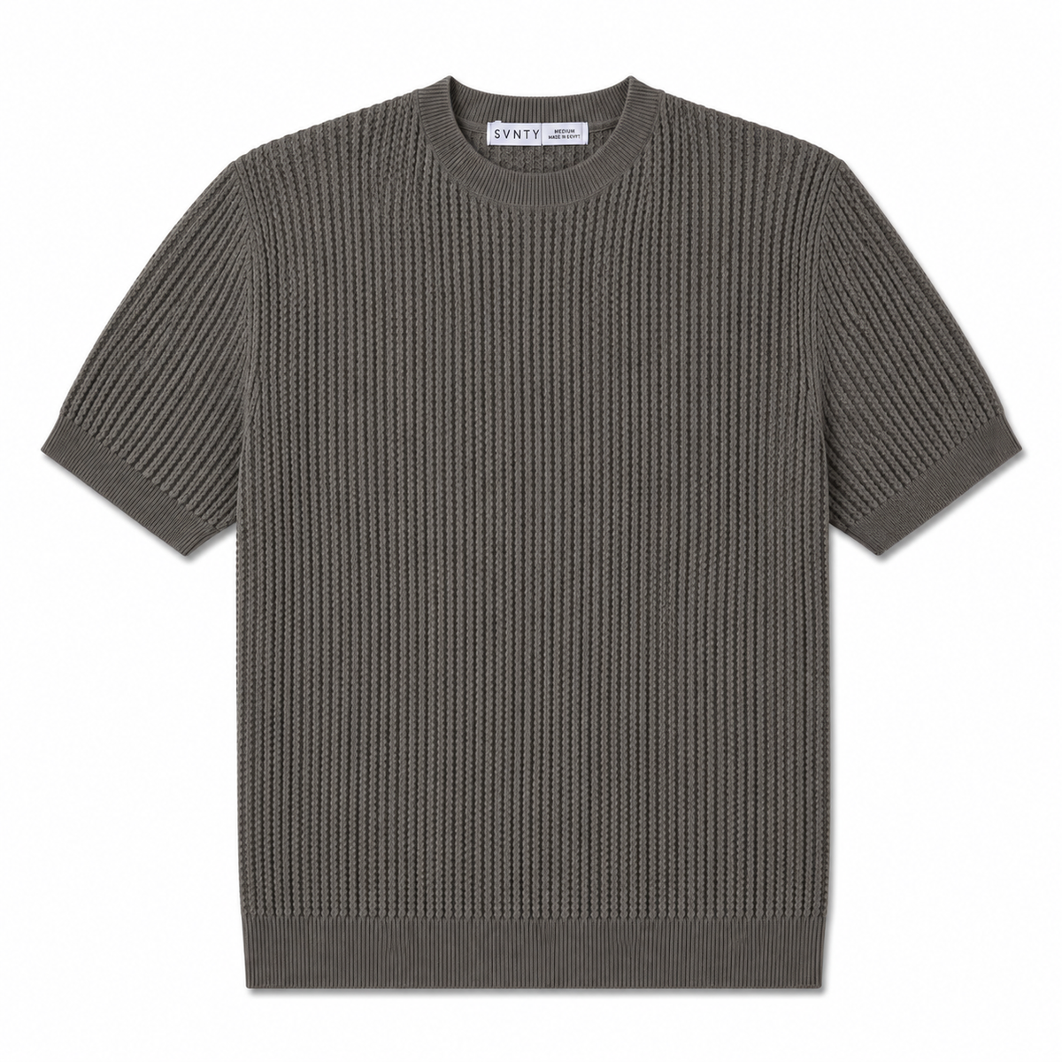 Textured Knit T-Shirt in Khaki, SVNTY, view 1 of 3