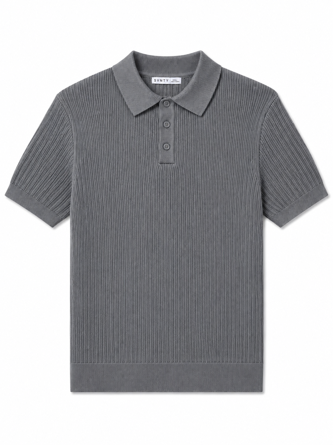Ribbed Knit Polo T-Shirt