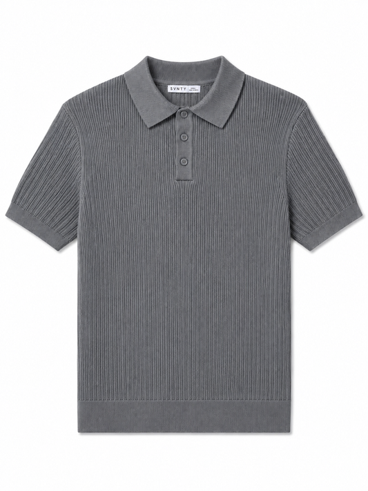 Ribbed Knit Polo T-Shirt