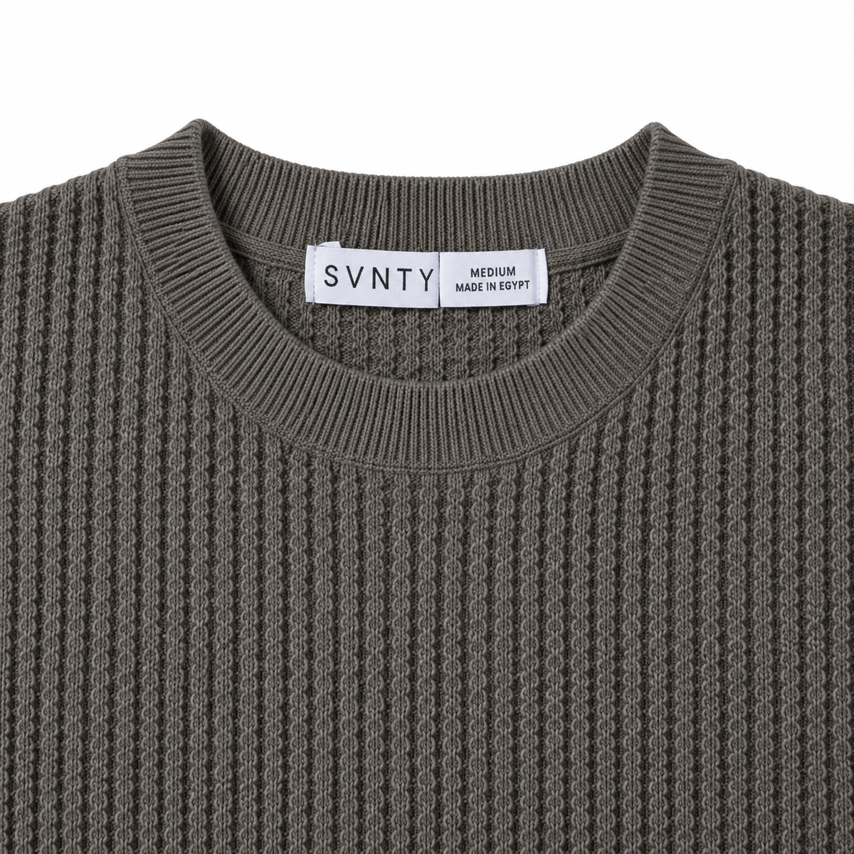 Textured Knit T-Shirt in Khaki, SVNTY, view 3 of 3