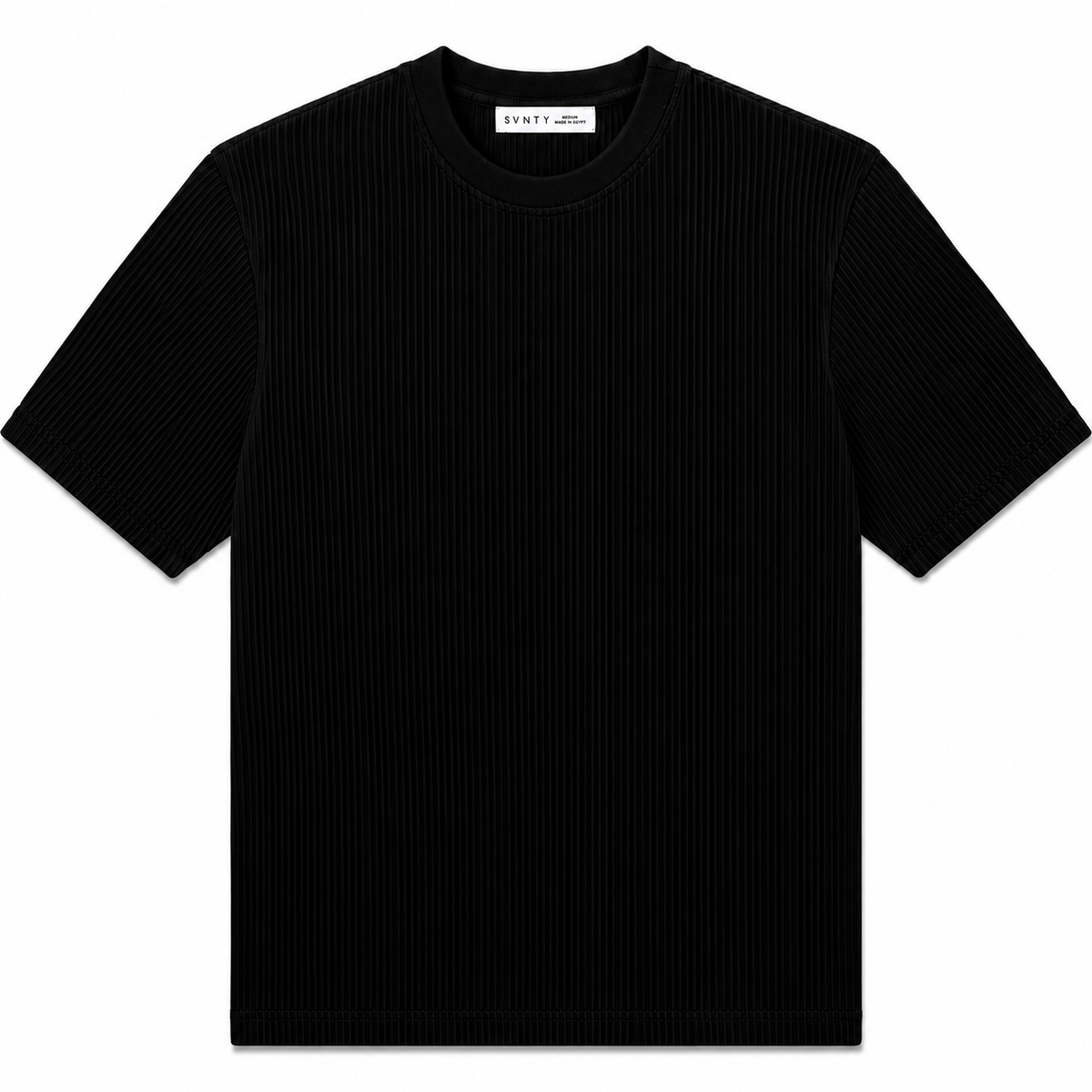 Ribbed Crewneck T-Shirt in Black, SVNTY, view 1 of 3