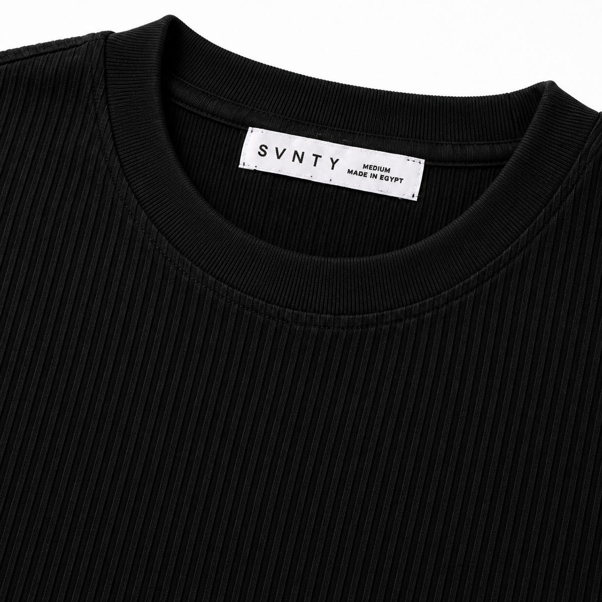 Ribbed Crewneck T-Shirt in Black, SVNTY, view 3 of 3