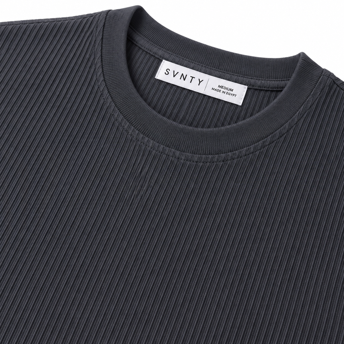 Ribbed Crewneck T-Shirt in Gray, SVNTY, view 3 of 3