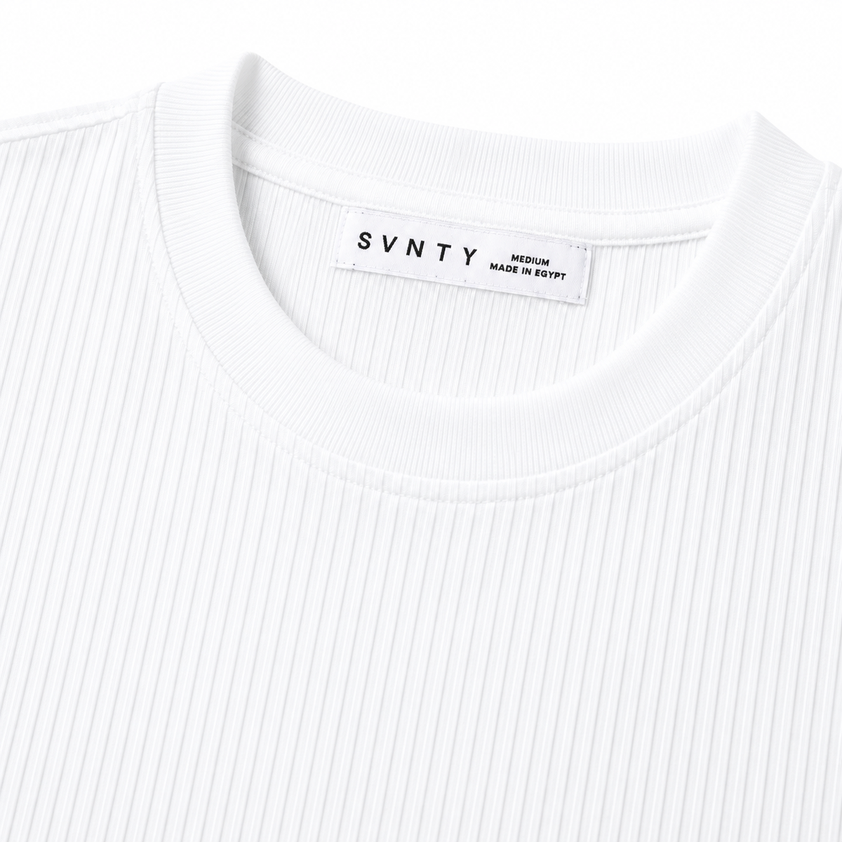 Ribbed Crewneck T-Shirt in White, SVNTY, view 3 of 3