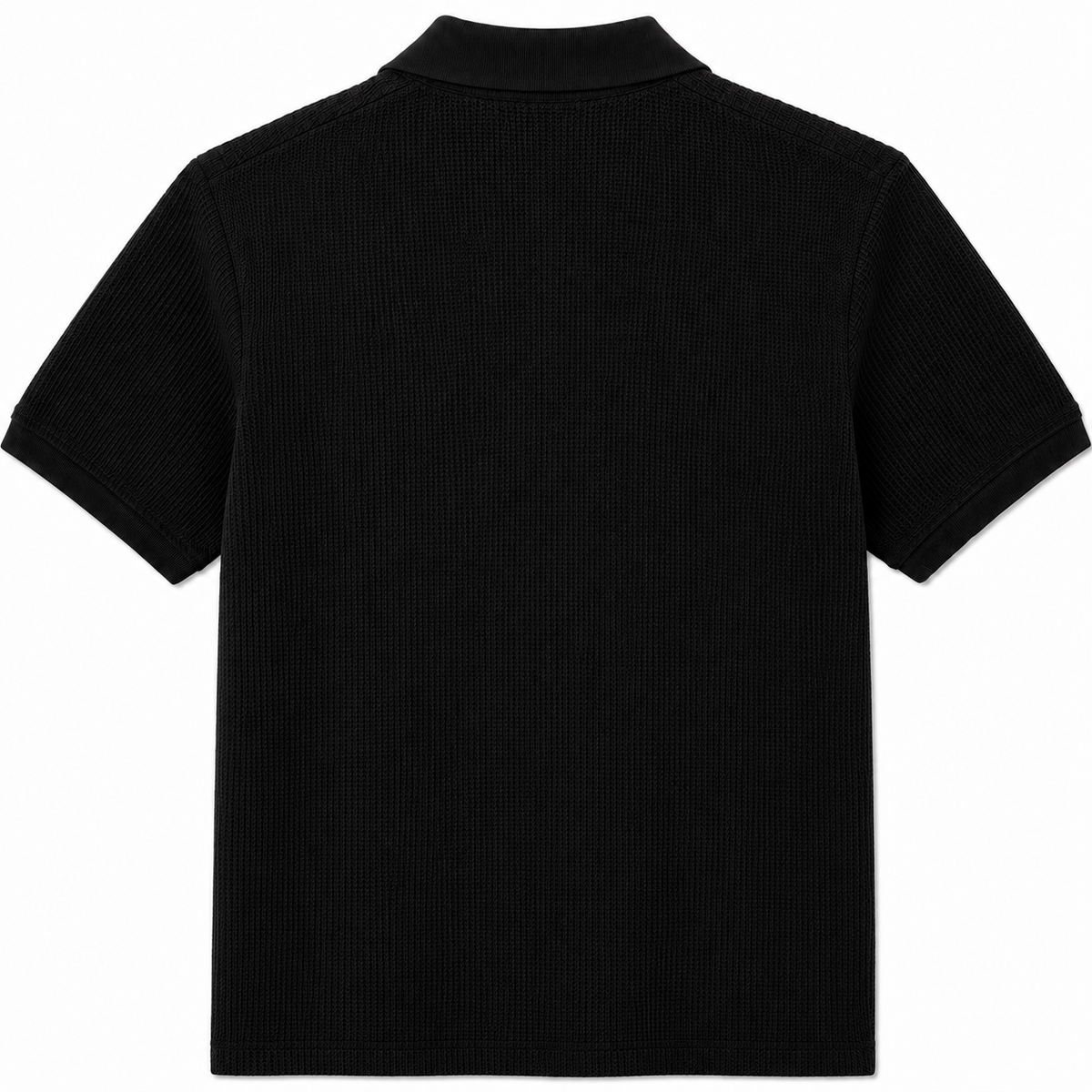 Jacquard Open-Collar Polo in Black, SVNTY, view 2 of 3
