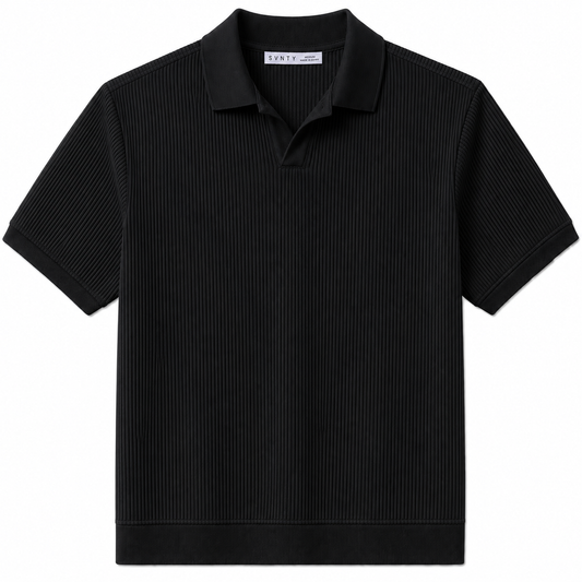 Ribbed Open-Collar Polo