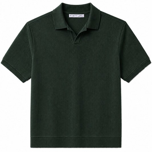 Ribbed Open-Collar Polo