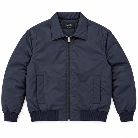 Padded Bomber Jacket in Navy, SVNTY, view 1 of 2