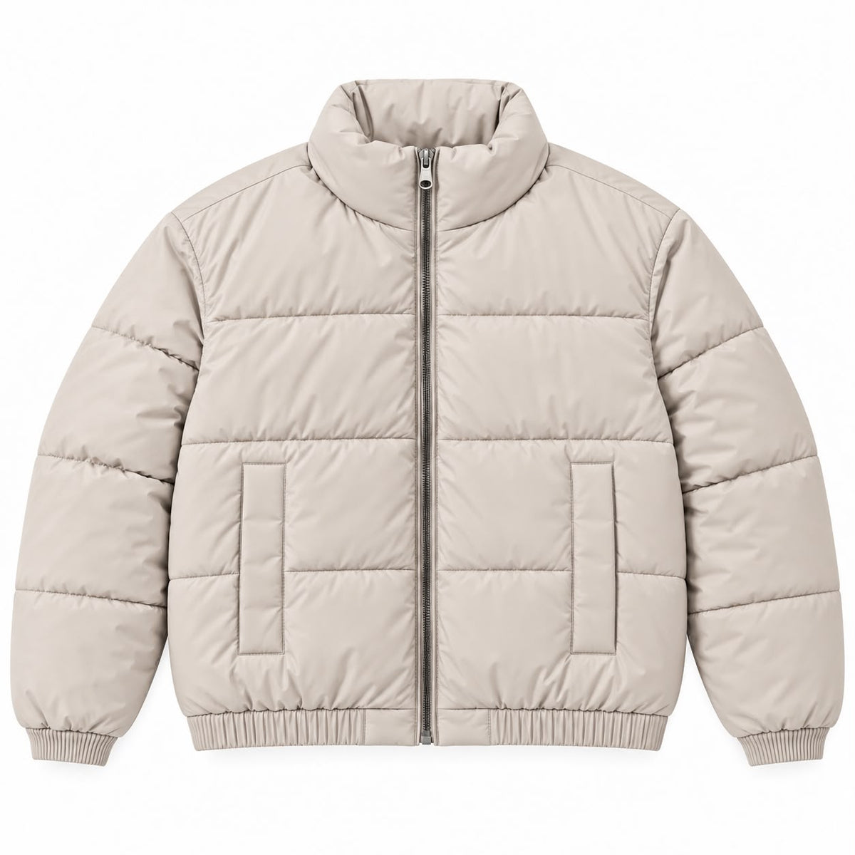 Stand Collar Puffer Jacket in Beige, SVNTY, view 1 of 2