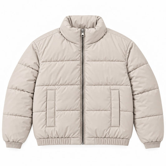 Stand Collar Puffer Jacket in Beige, SVNTY, view 1 of 2