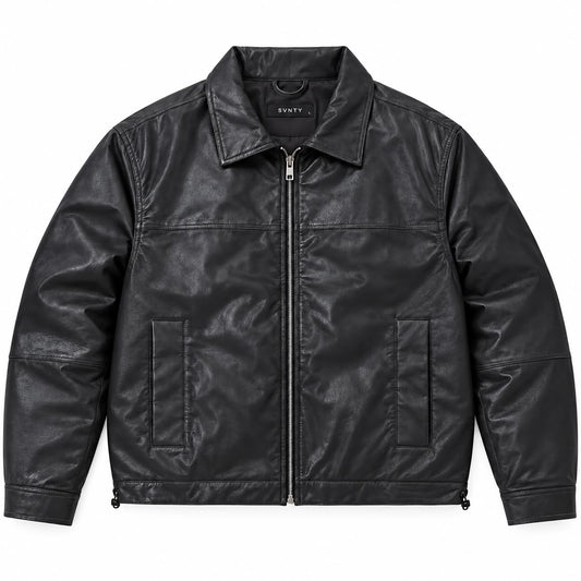 Faux Leather Zip Jacket in Black, SVNTY, view 1 of 2