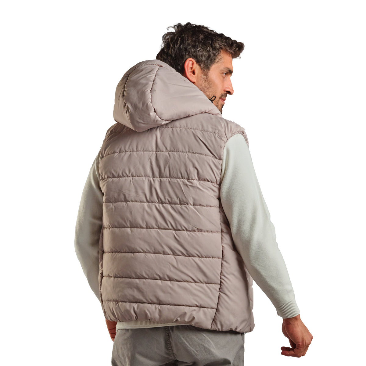 Puffer Hooded Vest in Light Gray, SVNTY, view 2 of 4