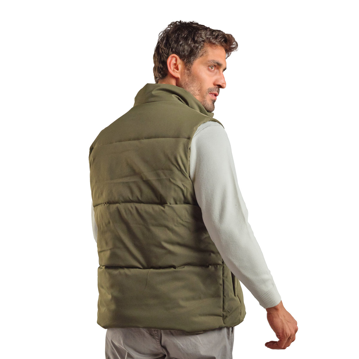 Puffer Vest in Olive, SVNTY, view 2 of 4
