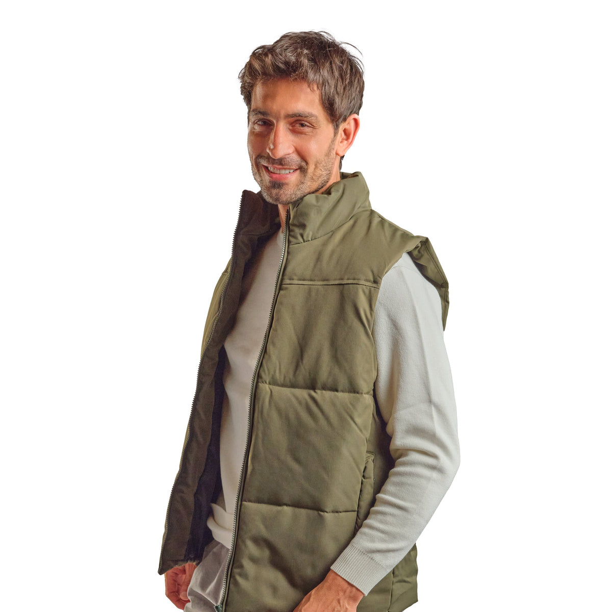 Puffer Vest in Olive, SVNTY, view 3 of 4