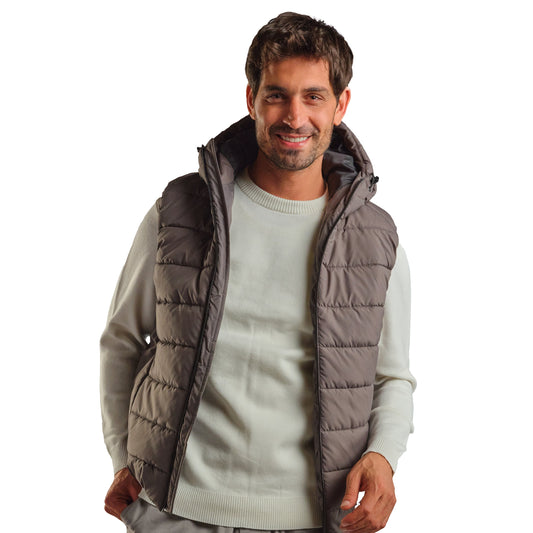 Puffer Hooded Vest in Gray, SVNTY, view 1 of 4