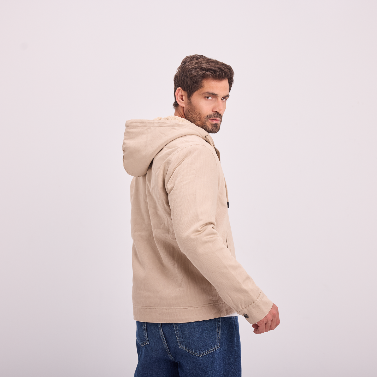 Beige Fur-Lined Zip Jacket