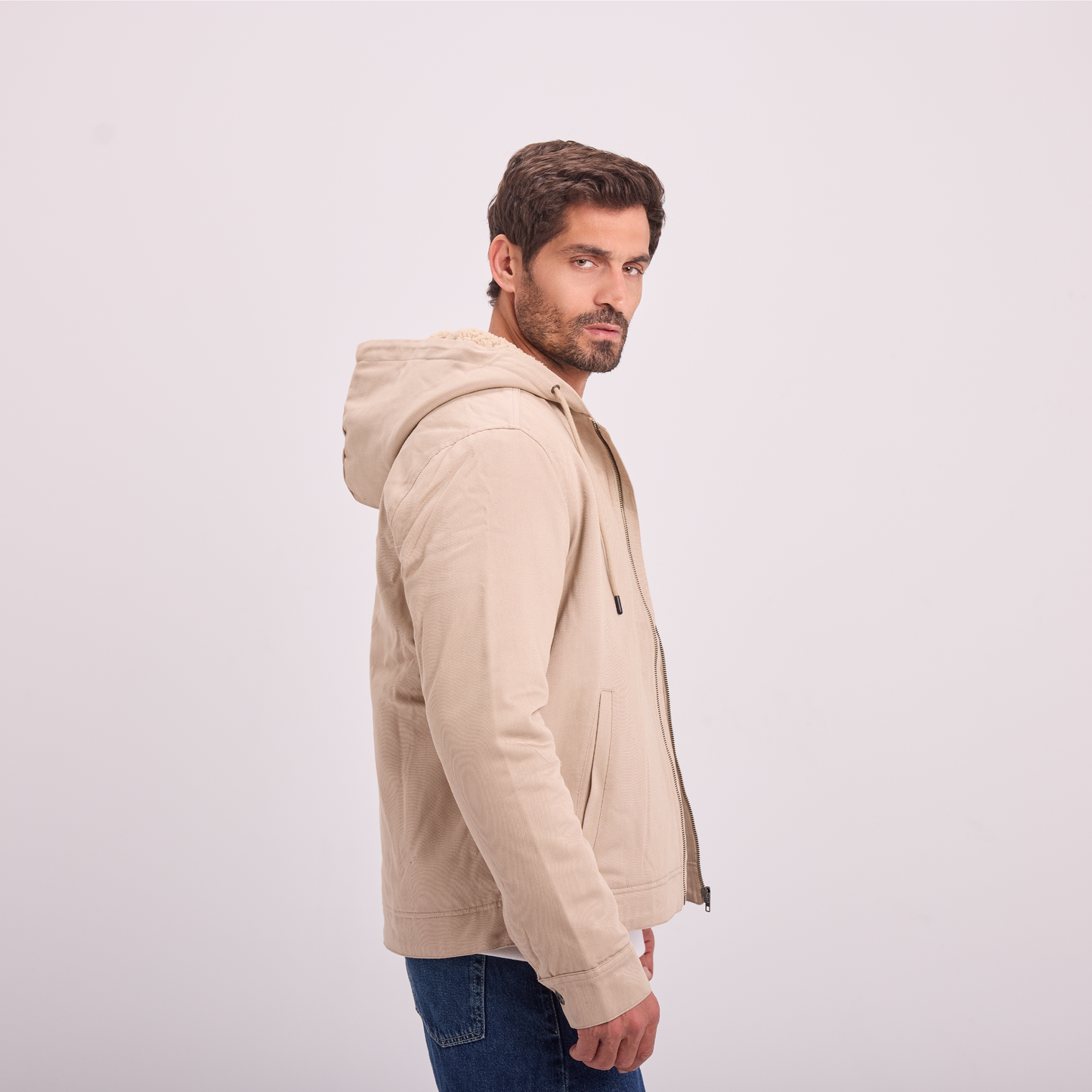 Beige Fur-Lined Zip Jacket