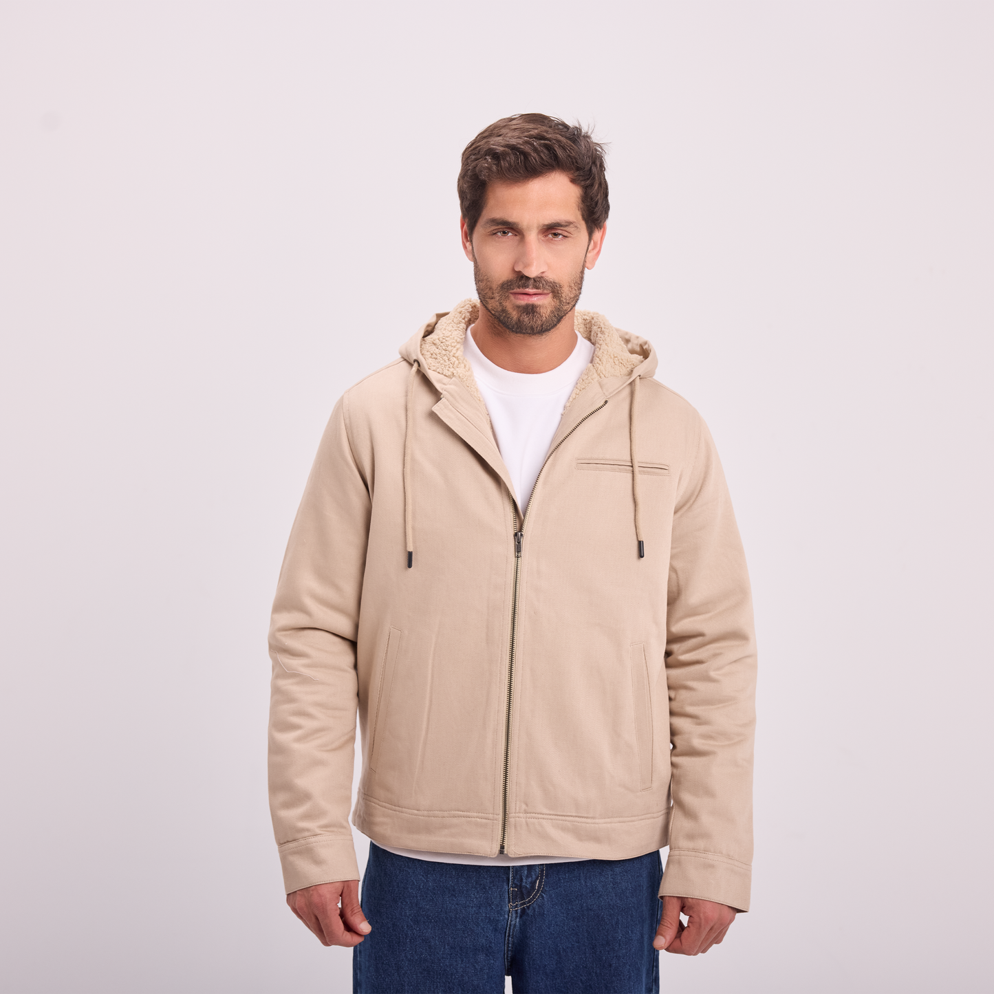 Beige Fur-Lined Zip Jacket