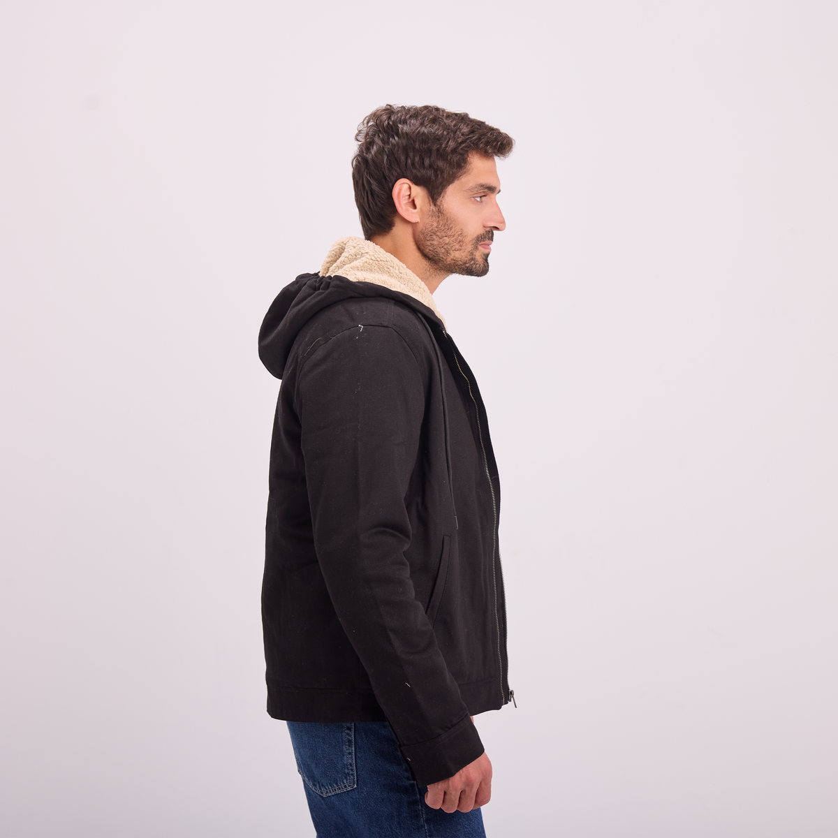 Fur-Lined Zip Jacket in Black, SVNTY, view 4 of 7