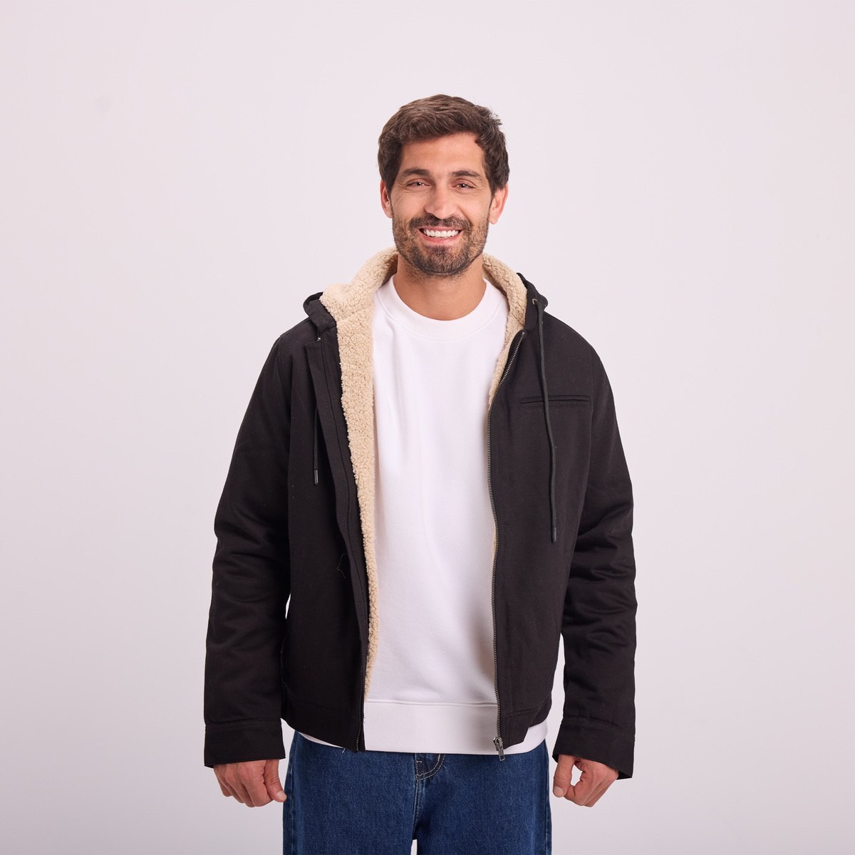 Fur-Lined Zip Jacket in Black, SVNTY, view 5 of 7