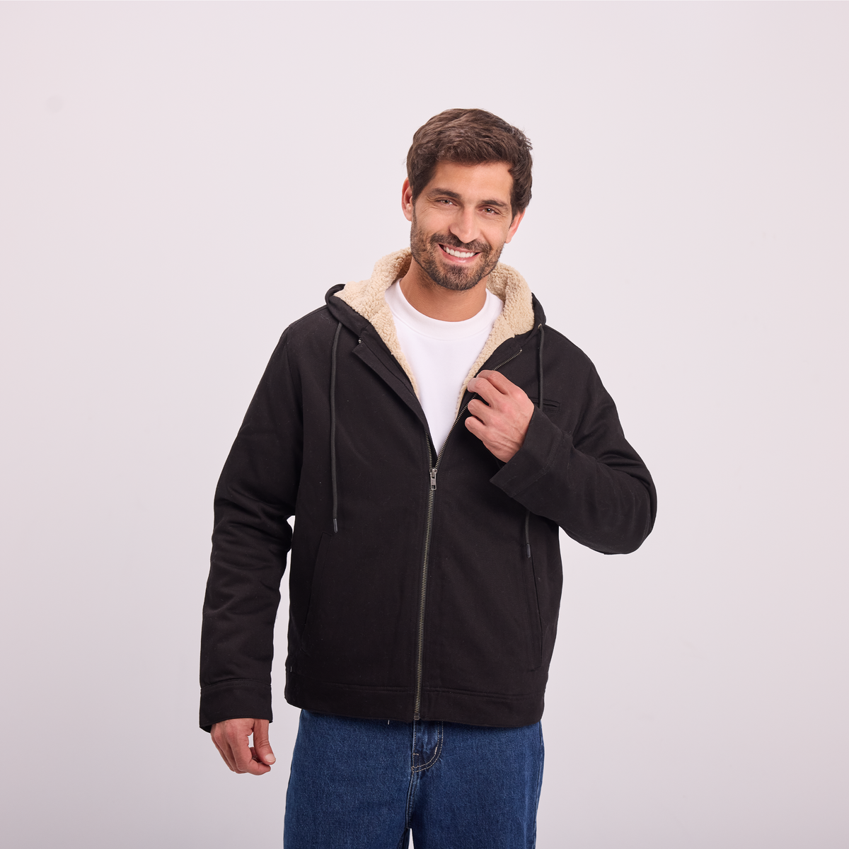 Fur-Lined Zip Jacket in Black, SVNTY, view 6 of 7