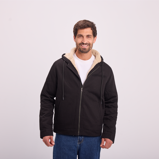 Fur-Lined Zip Jacket in Black, SVNTY, view 1 of 7
