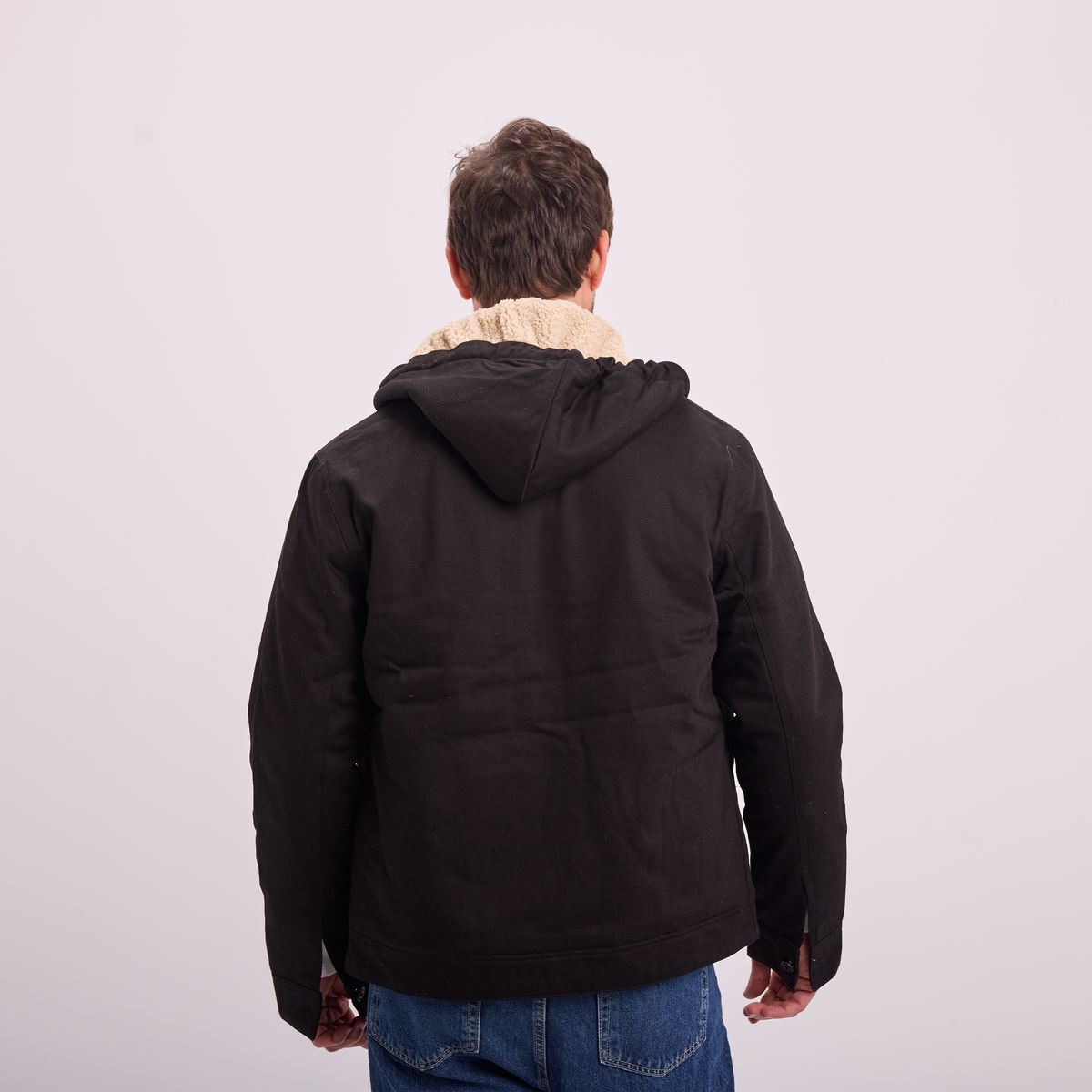 Fur-Lined Zip Jacket in Black, SVNTY, view 7 of 7