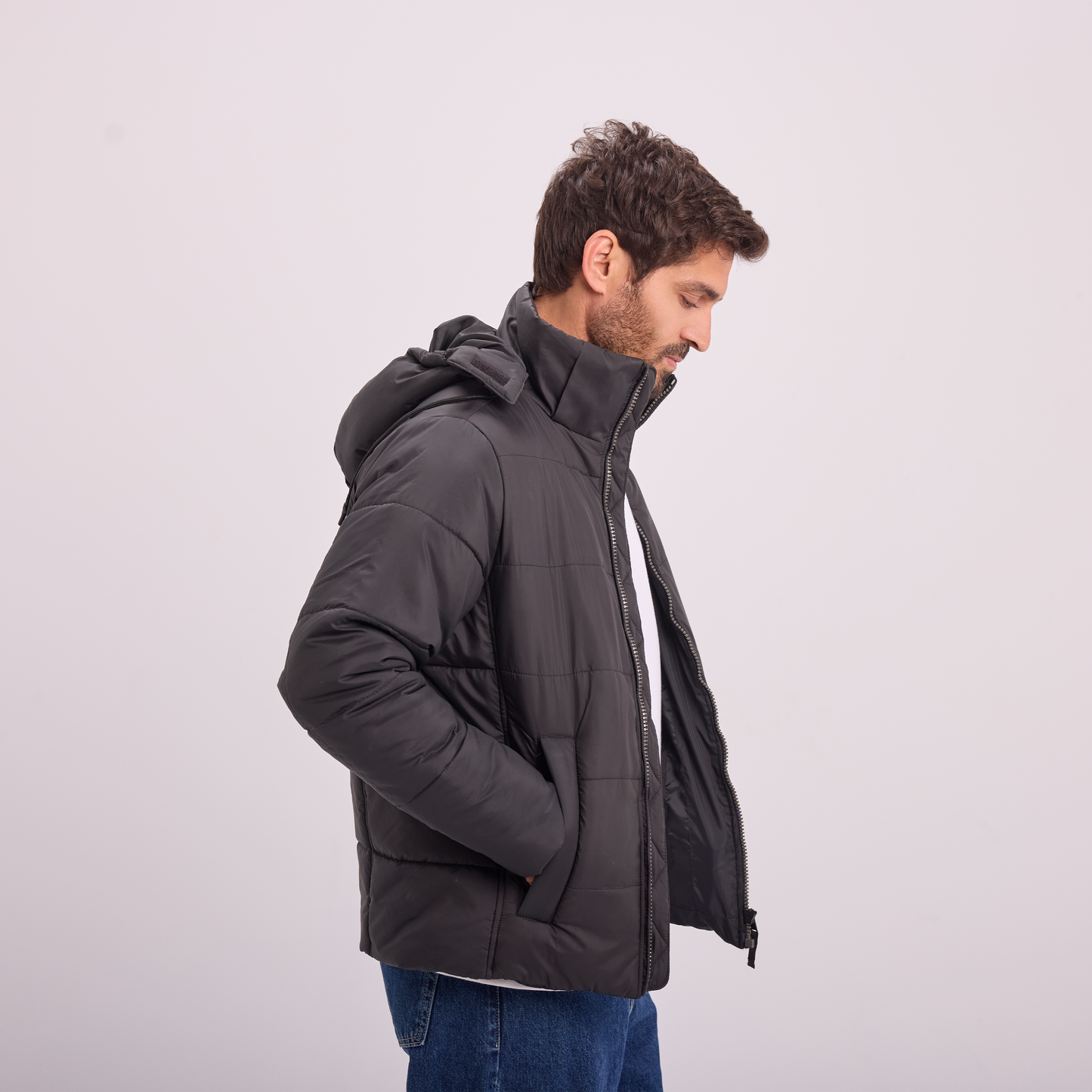 Black Puffer Hooded Jacket