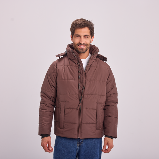 Brown Puffer Hooded Jacket